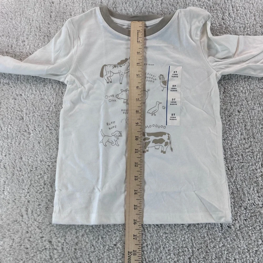 Cat & Jack Kids 5T Cream Long Sleeve Farm Animal Graphic Tee Shirt